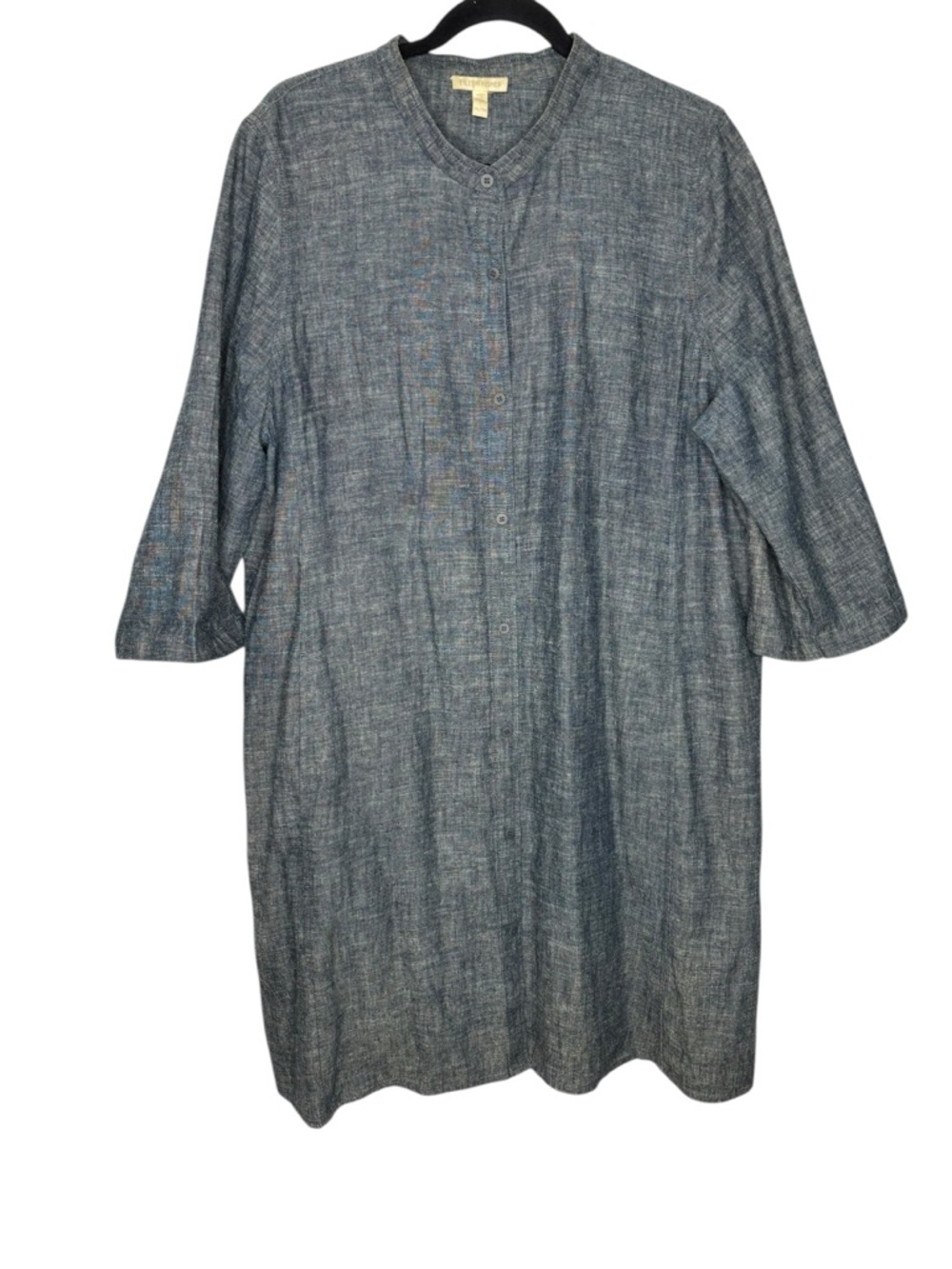 Eileen Fisher Heathered Blue Long Sleeve Midi Shirt Dress